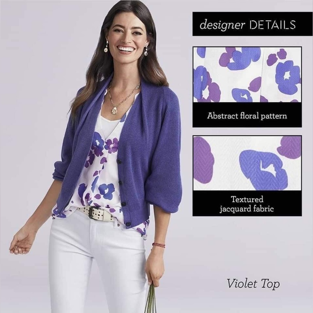 CAbi Violet Floral Tank and Purple Cardigan Set